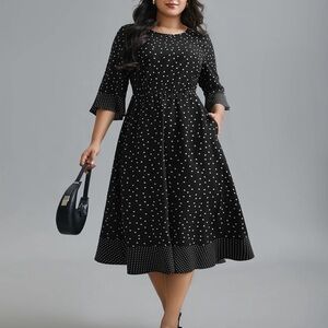 BloomChic Black and White Polka Dot Midi Dress